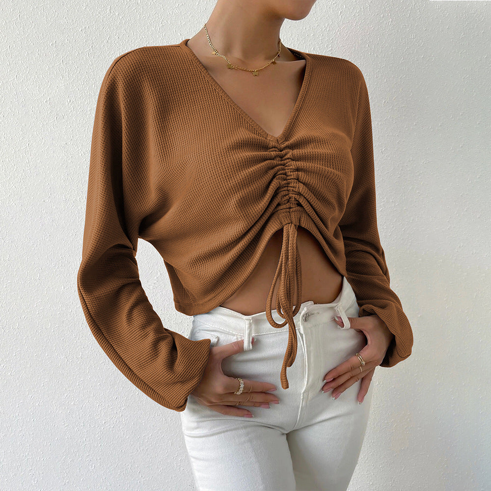 Brown Full Sleeve Front Ruched Top