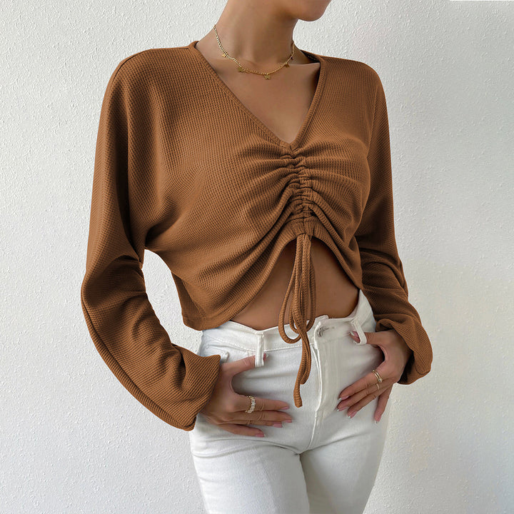 Brown Full Sleeve Front Ruched Top