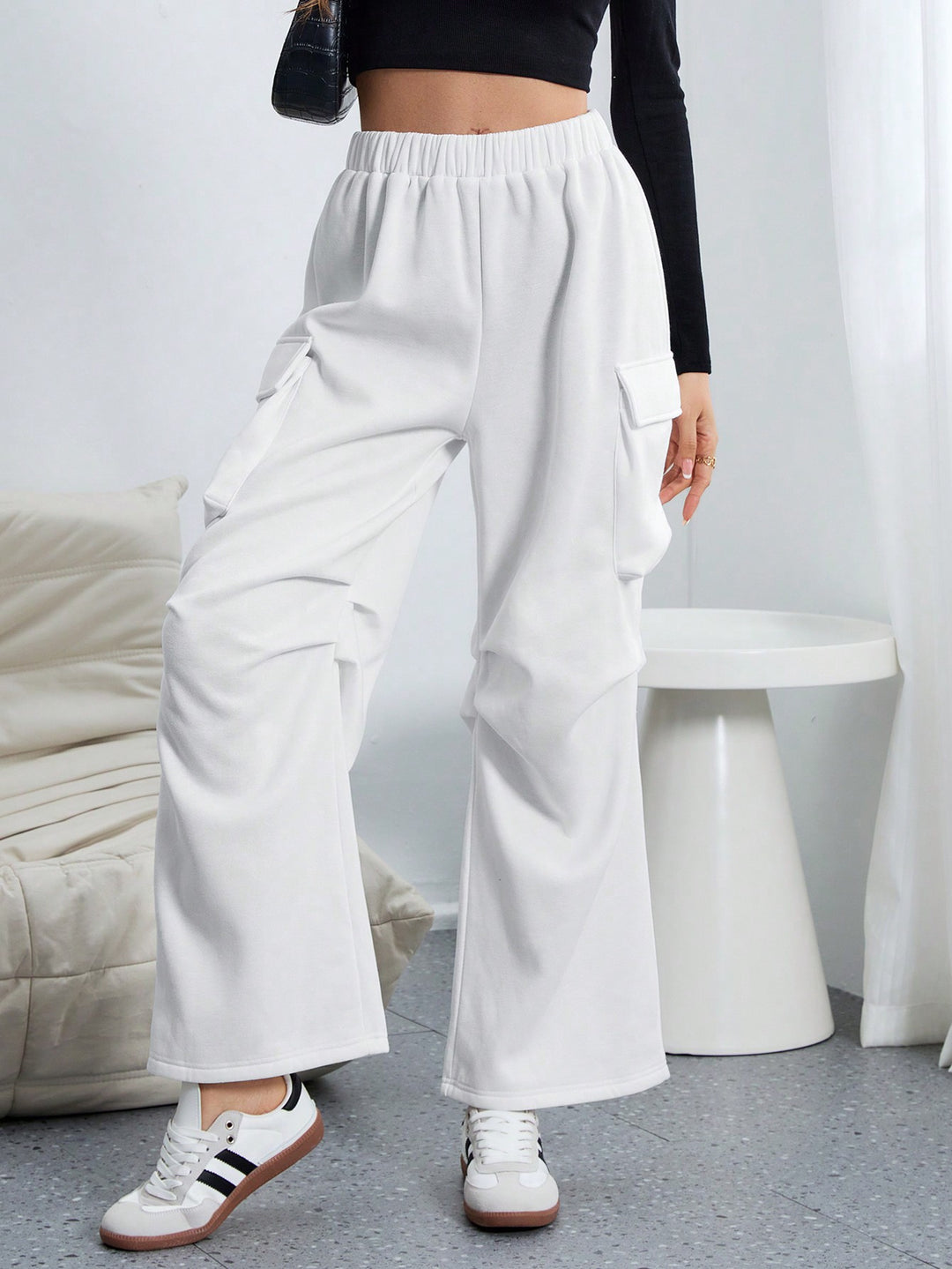White Cargo Jogger With Pin Tuck Pleats