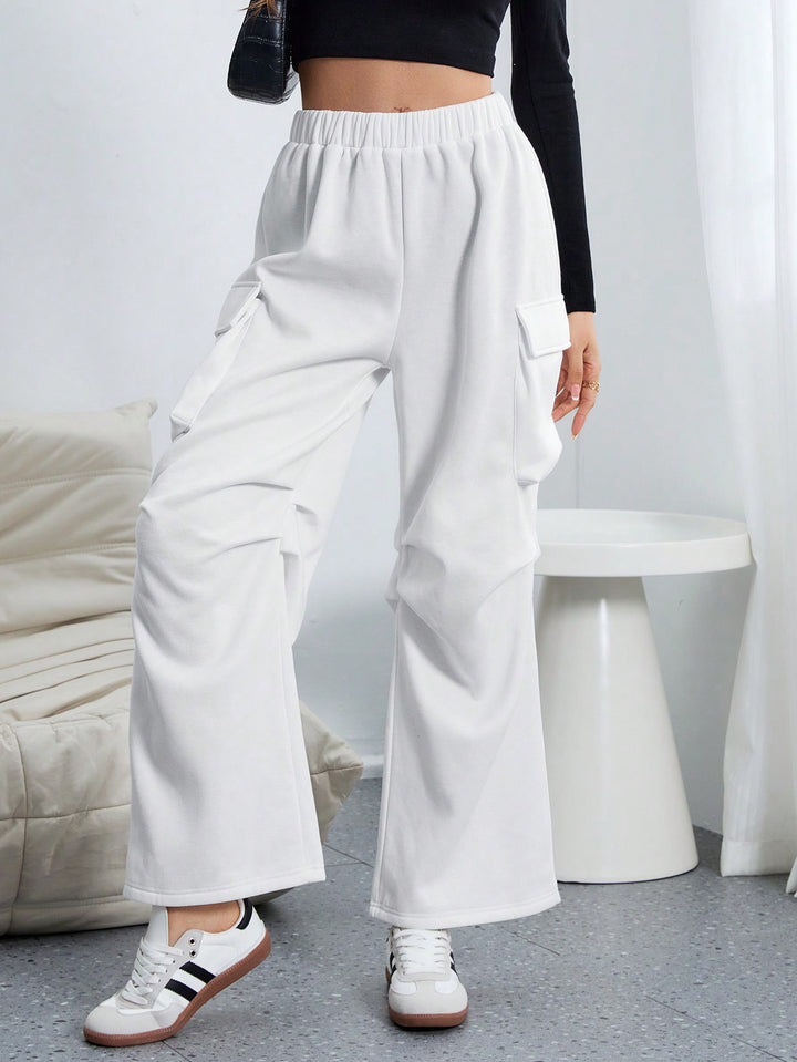 White Cargo Jogger With Pin Tuck Pleats