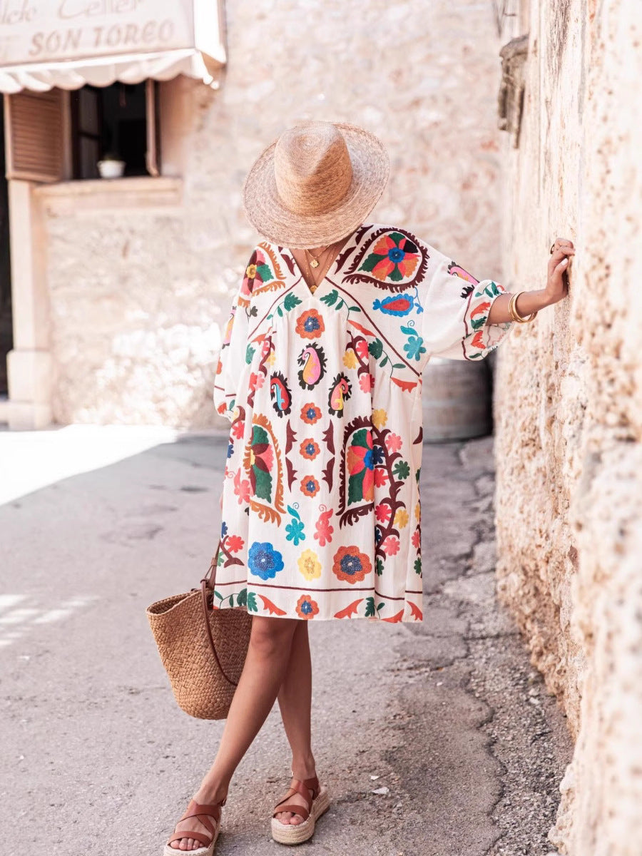 Multi Printed V-Neck Dress