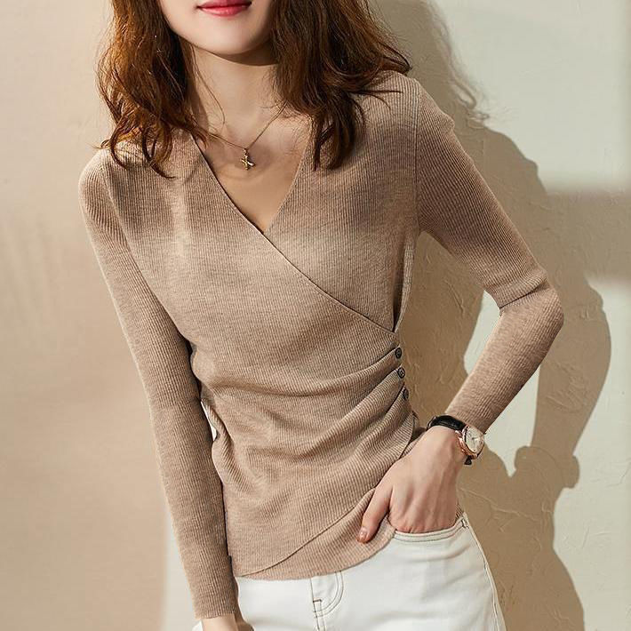 Beige Full Sleeve Wrap Top