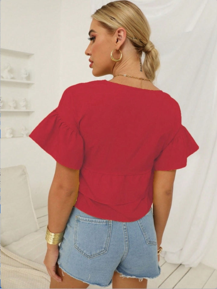 Red Ruffle Hem Peplum Top