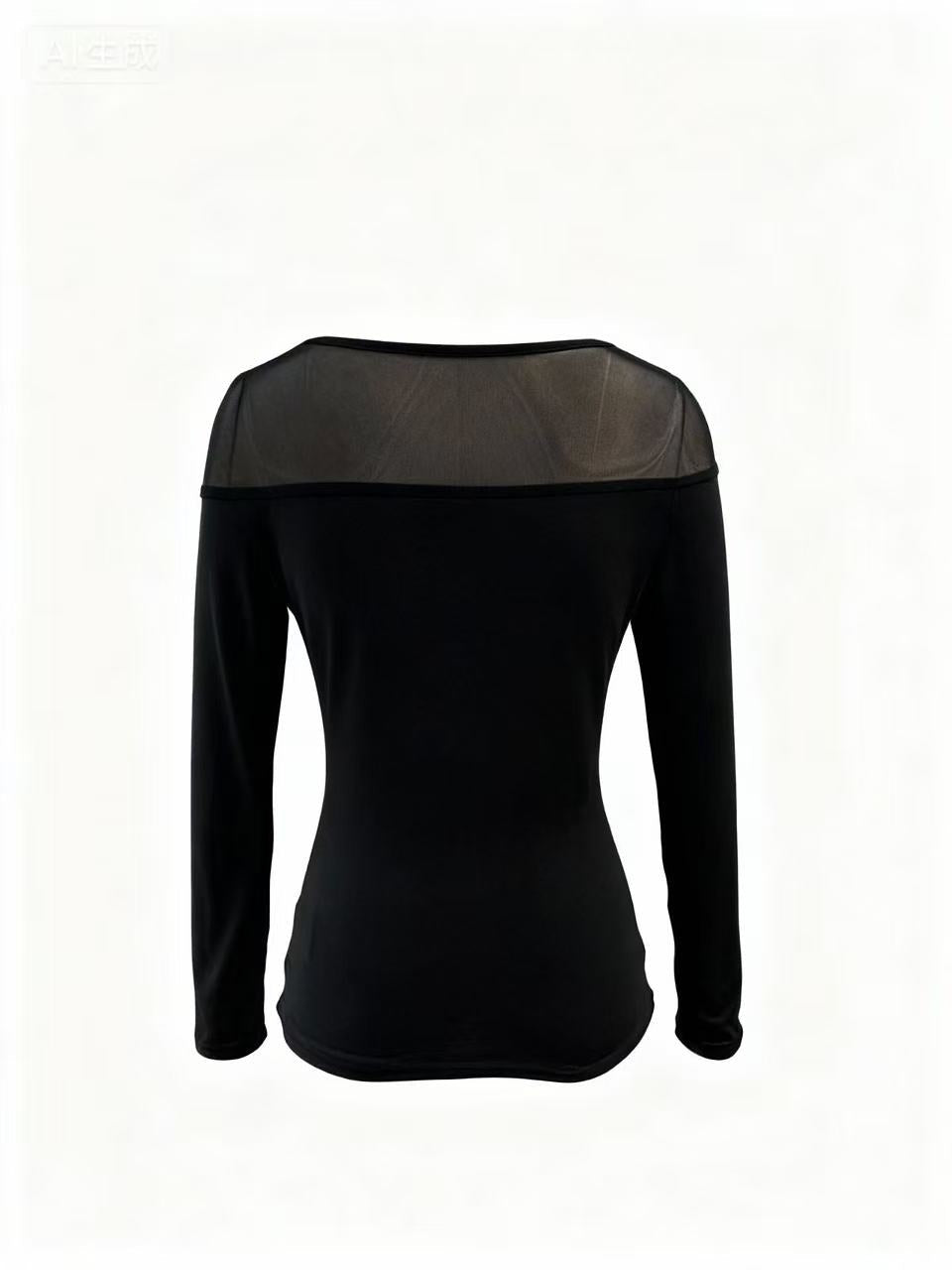 Black Full Sleeve Mesh Detail Top