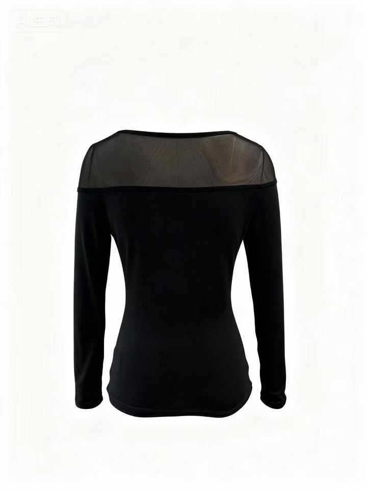 Black Full Sleeve Mesh Detail Top