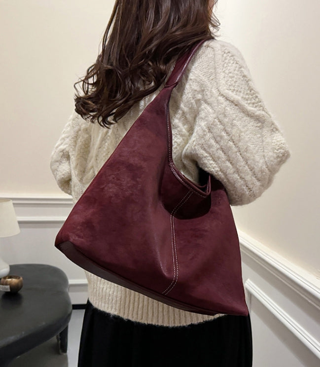 Burgundy Smooth Crescent Zip-Up Hobo