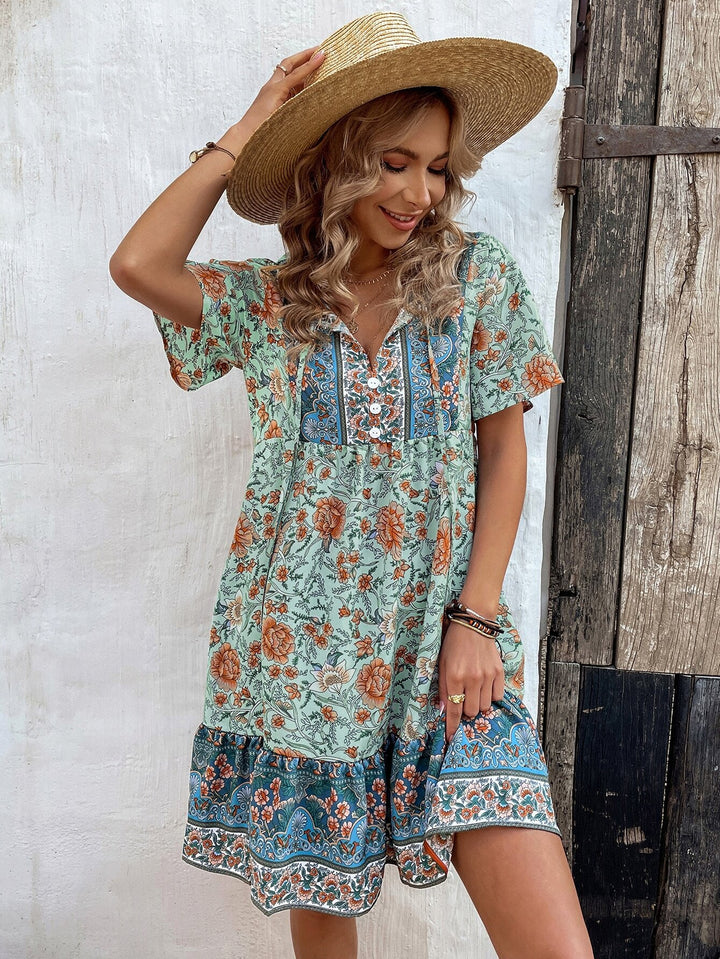 Green Half Sleeved Relaxed Fit Dress