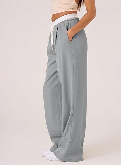 Grey Baggy Fit Contrast Waistband Sweatpants