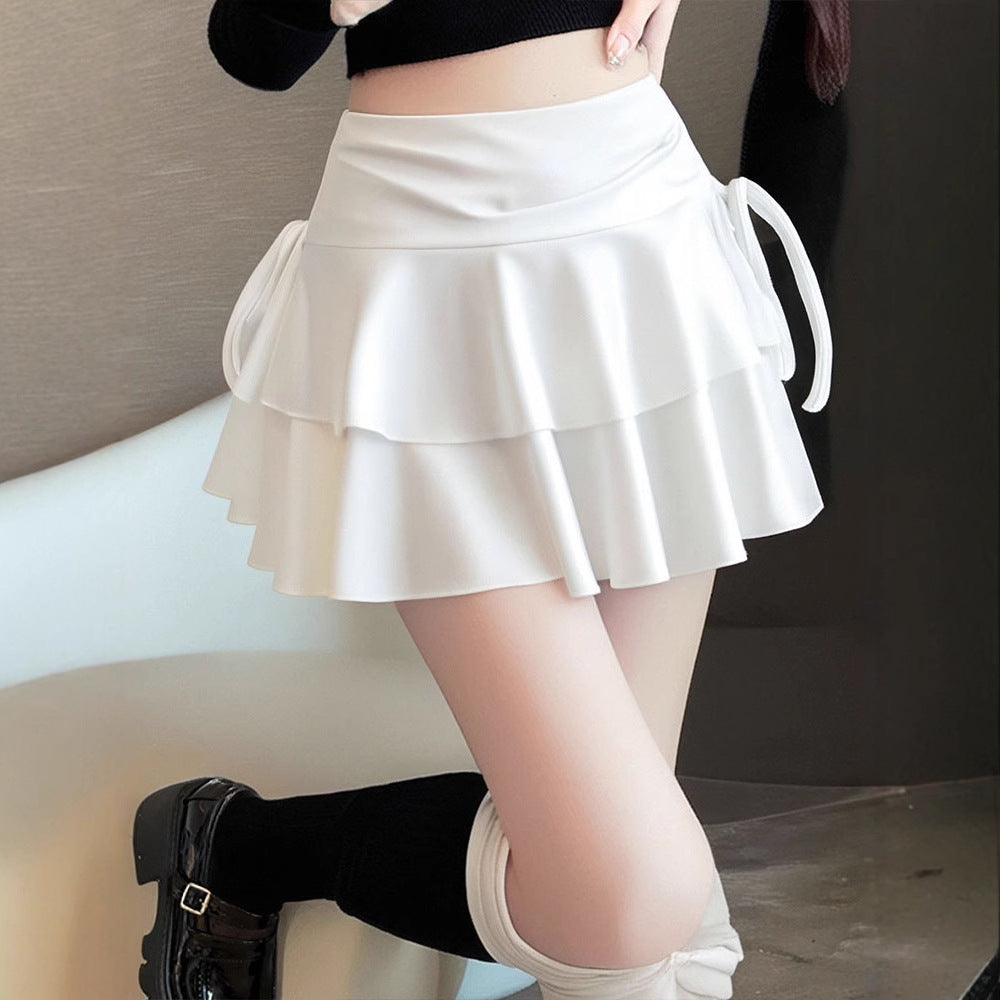 White Tiered Skirt With Tie Up Details