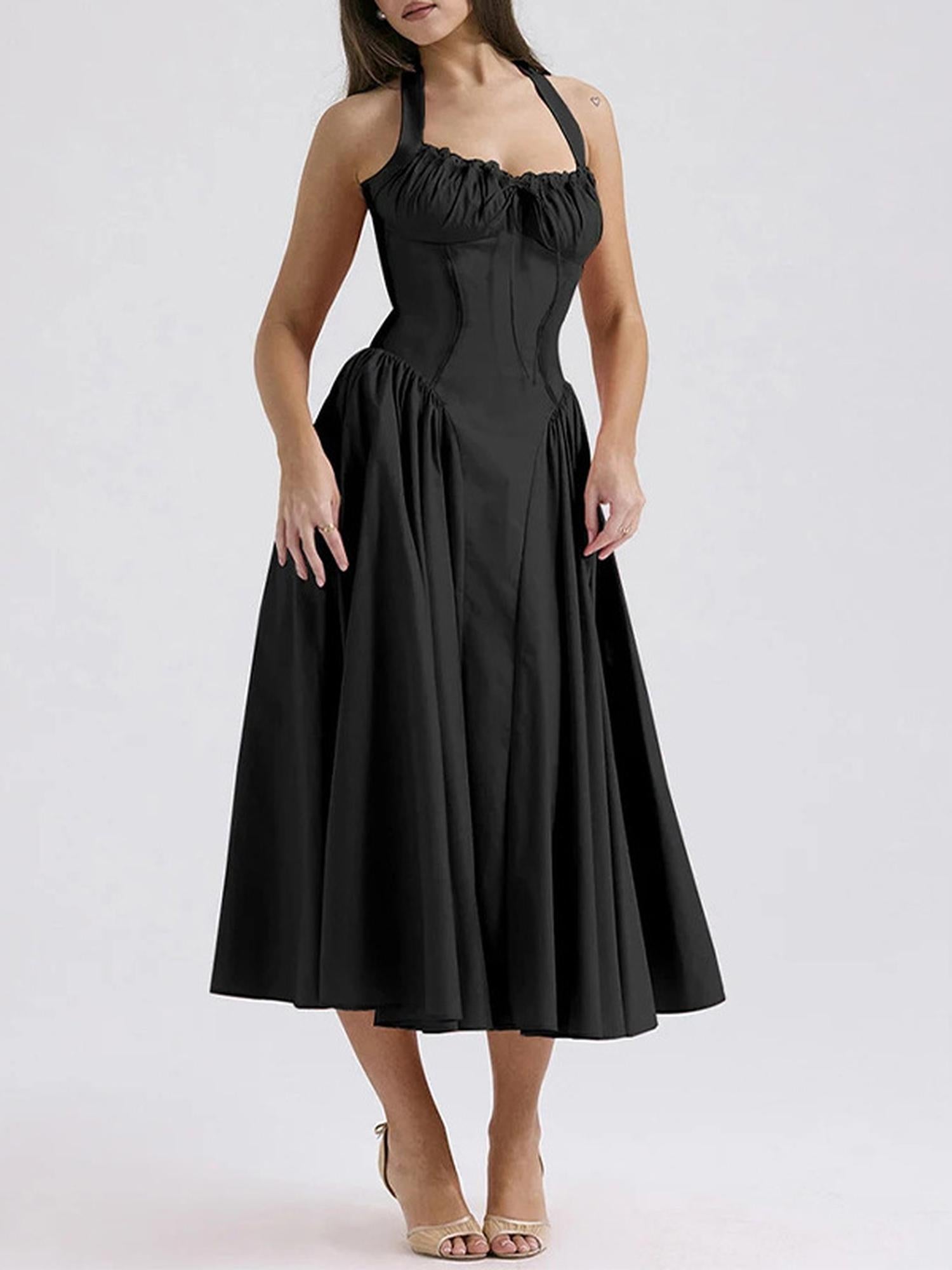 Black Key Hole Double Slit Fitted Dress