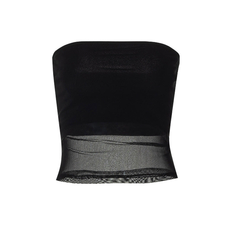 Black Strapless Mesh Tank Top