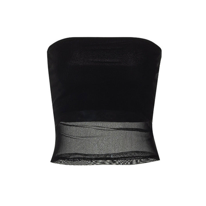 Black Strapless Mesh Tank Top