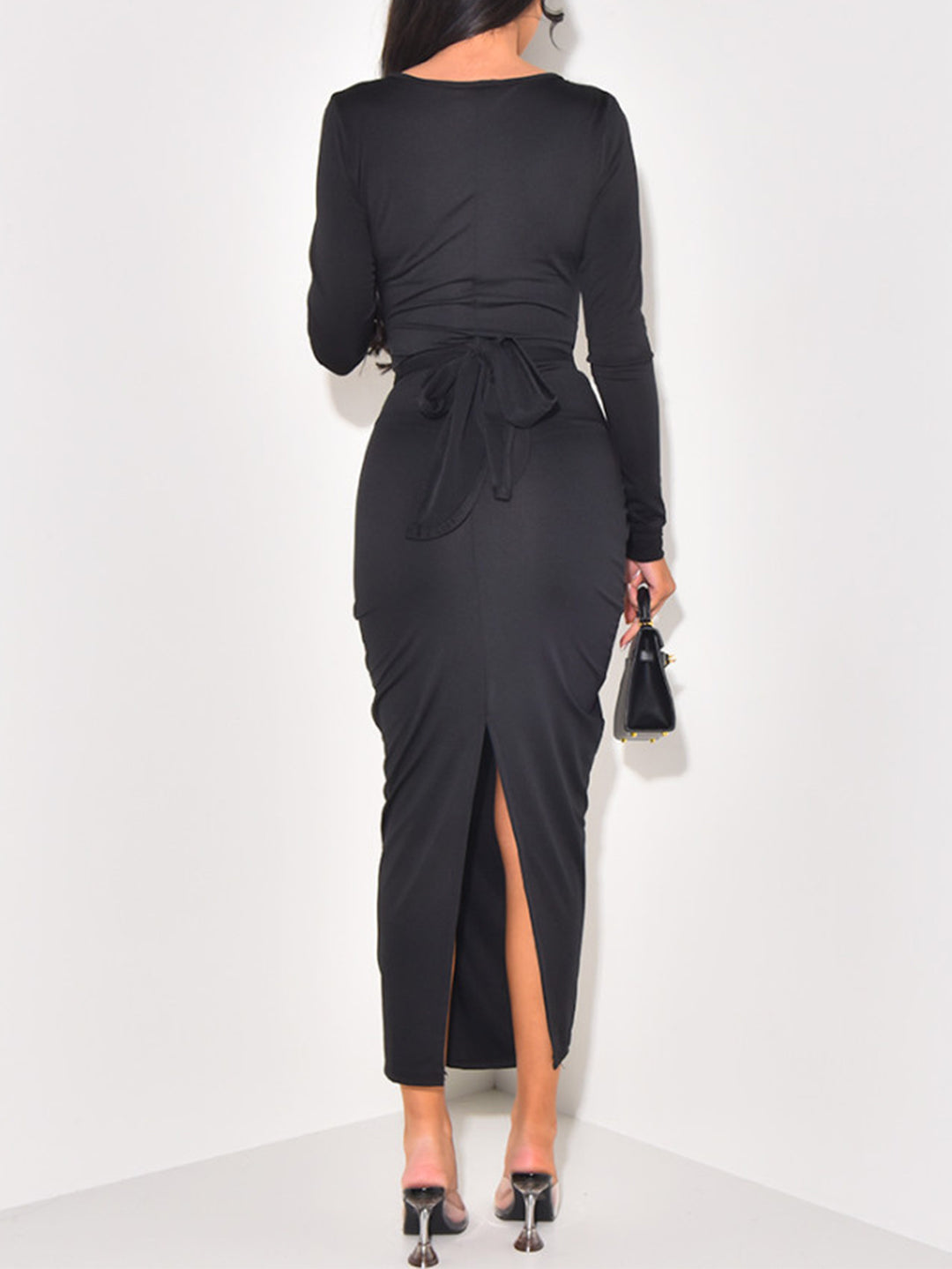 Black Full Sleeve Front Wrap Dress