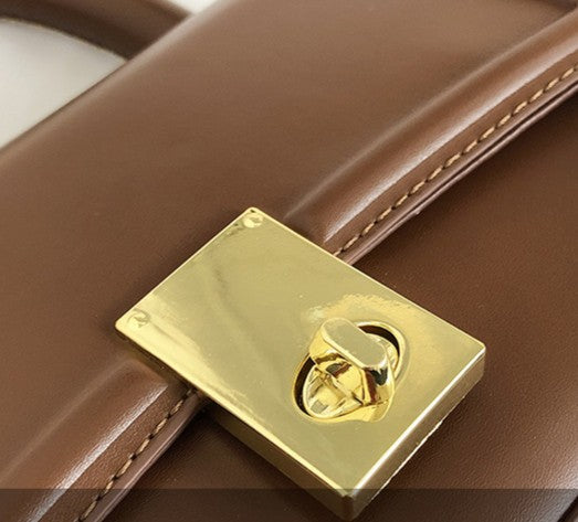 Brown Structured Flap Top-Handle Bag