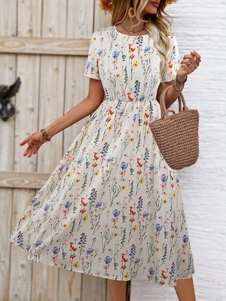 White Floral Printed Flowy Dress