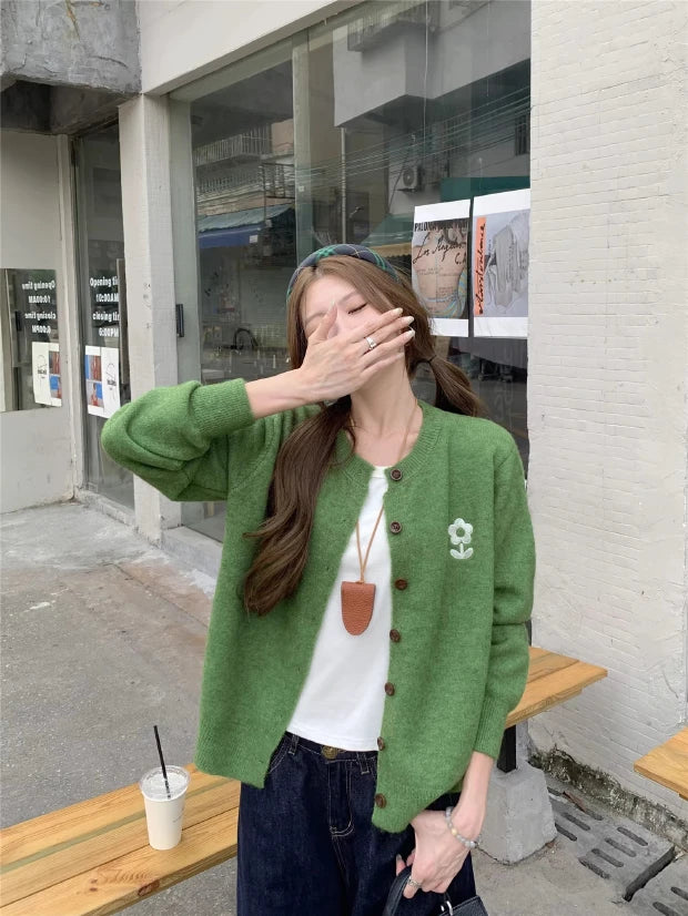 Olive Full Sleeve Front Buttoned Cardigan