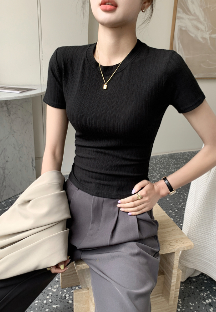 Black Crew Neck Ribbed T-Shirt