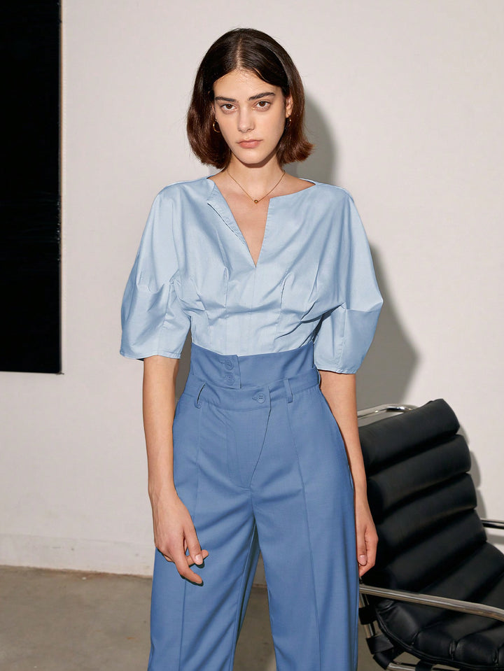 Blue High Waist Side Button Pant