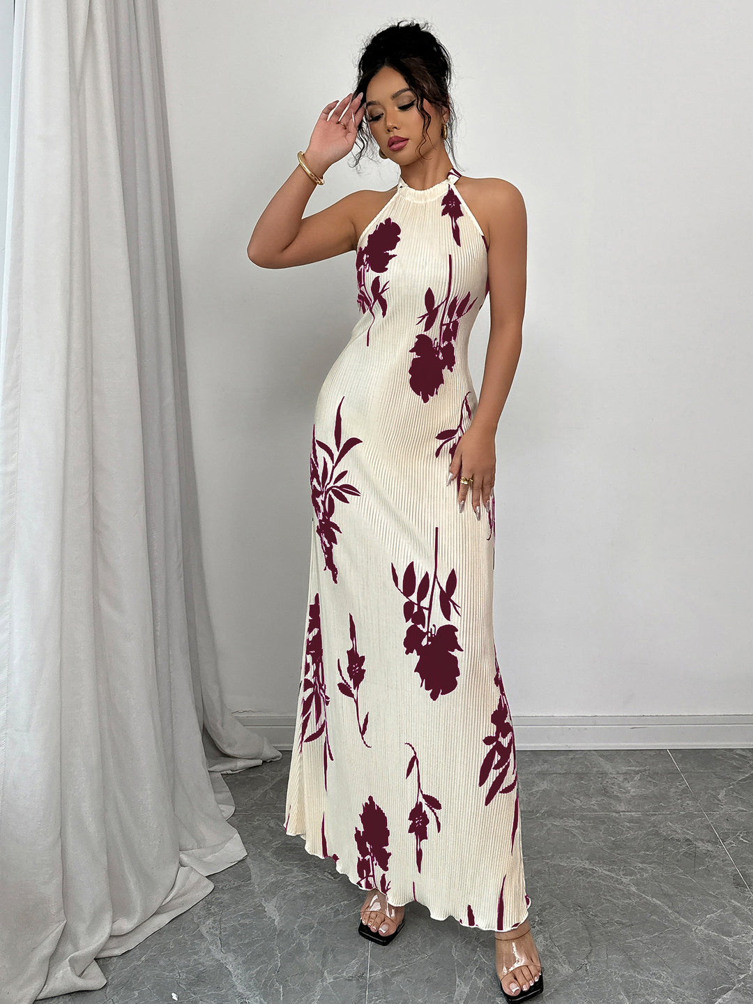 White Halter Neck Maxi Dress