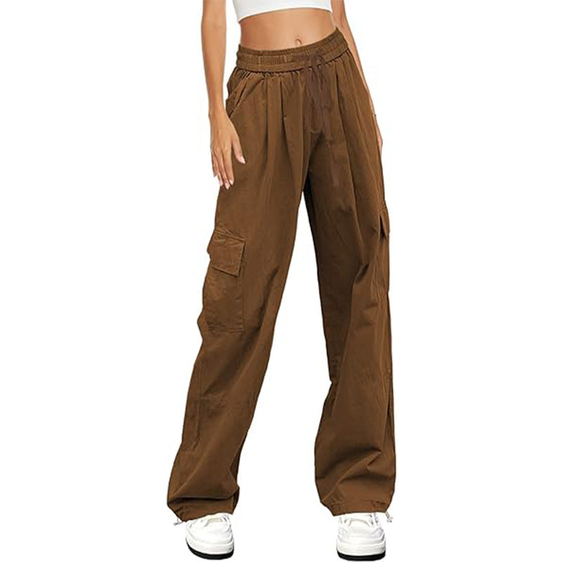 Brown Elasticated Waistband Trousers With Cargo Pockets