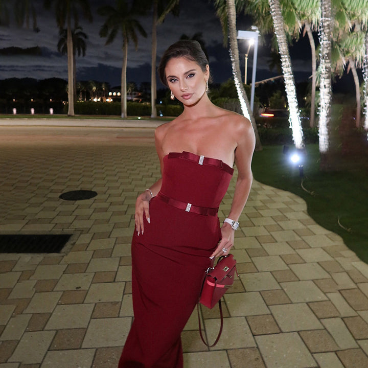 Red Strapless Bow Detailed Dress