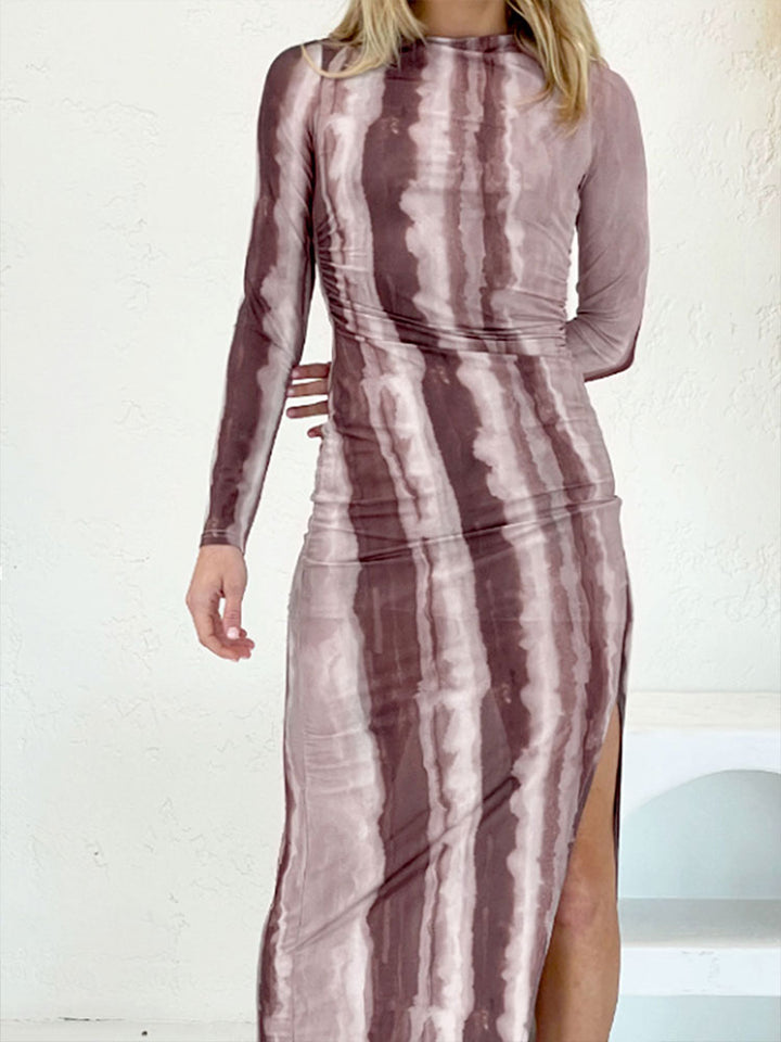 Brown High Slit Slim Fit Dress