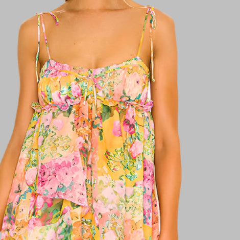Multi Floral Print Slip Mini Dress With Ruffles