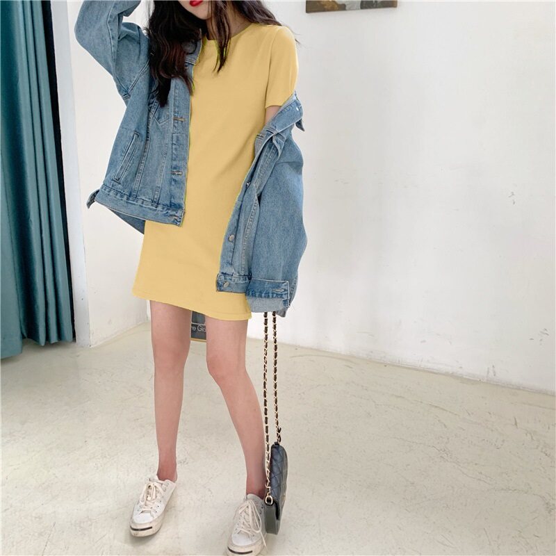 Yellow Short Sleeve Tee Dress
