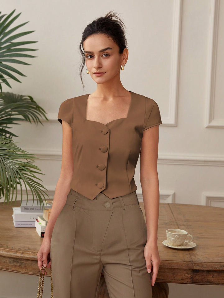 Brown Front Button  Top
