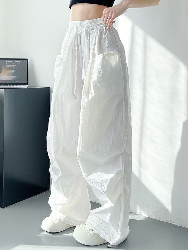 White Cargo Parachute Pants