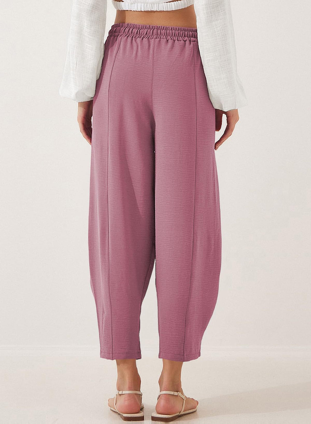 Pink Elasticated Waist Band Wide Leg Trouser