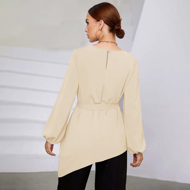 Cream Bishop Sleeve Asymmetrical Hem Top