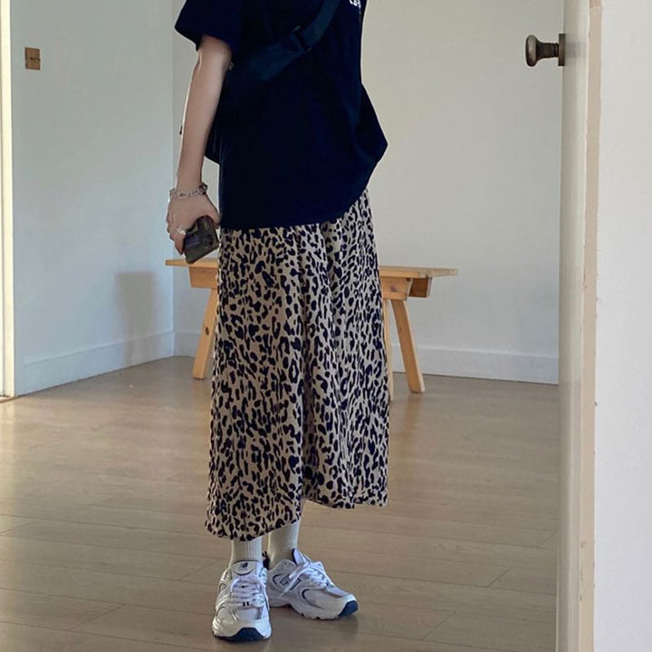 Beige Animal Print Flared Skirt