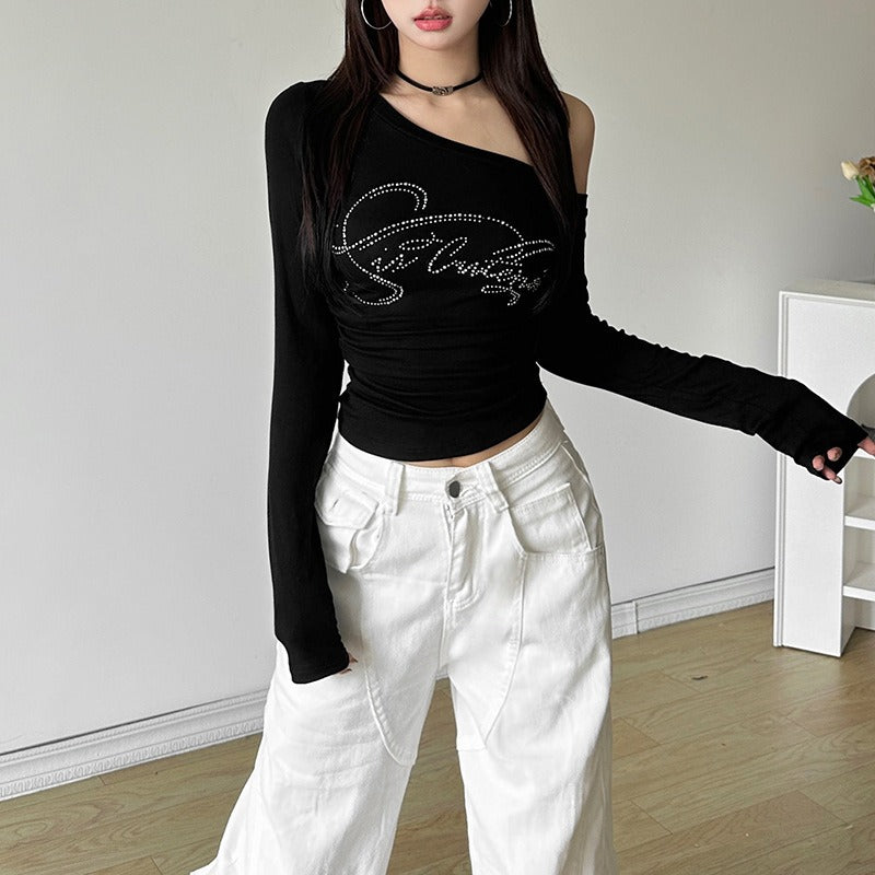 Black One Shoulder Full Sleeves Top