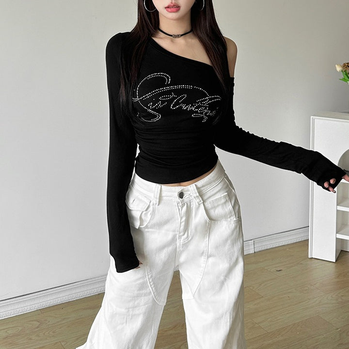 Black One Shoulder Full Sleeves Top