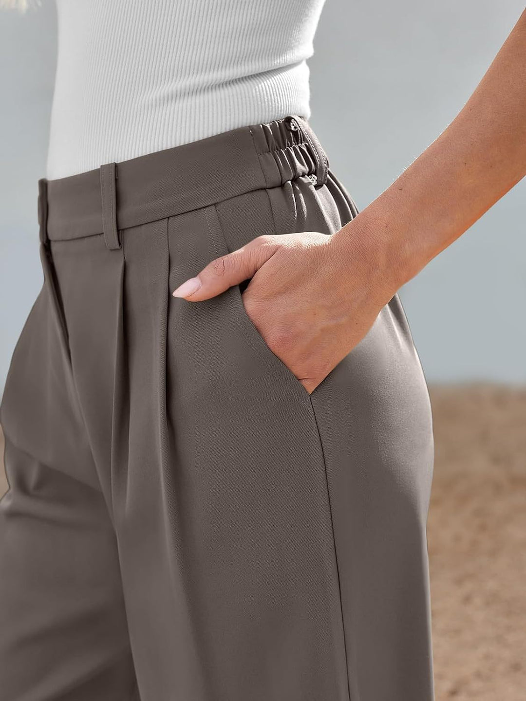 Grey Wide Leg Pleated Pants