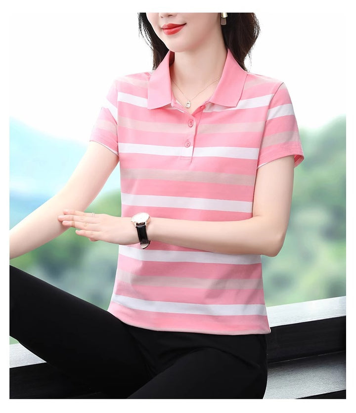White Thick Striped Polo T-Shirt