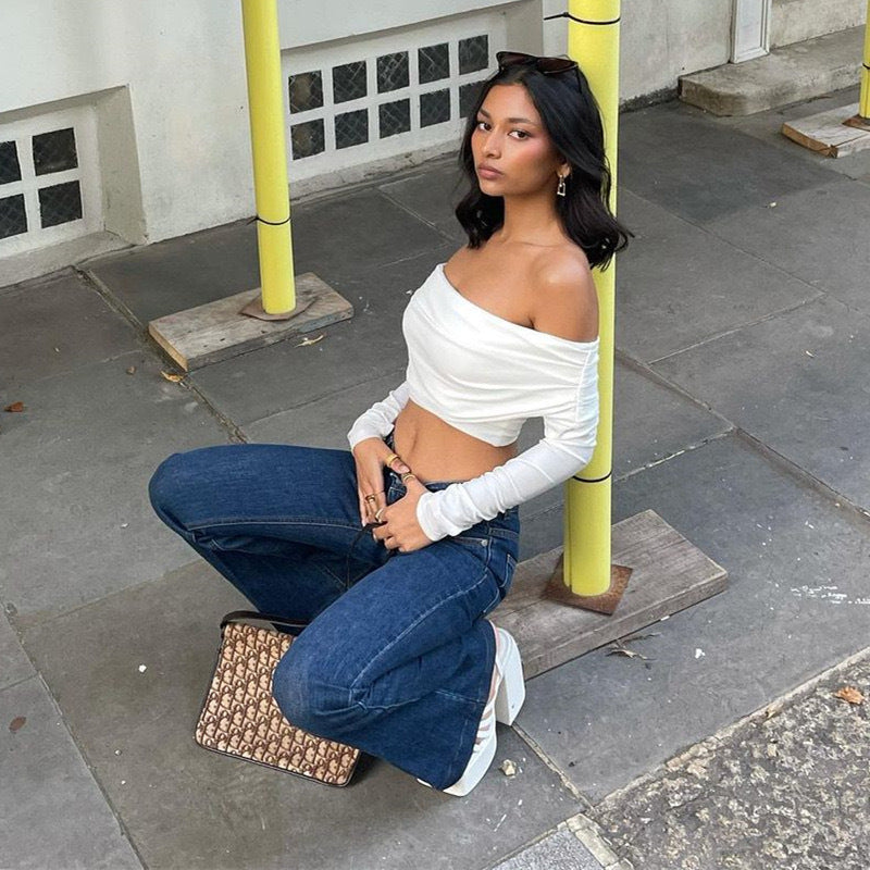 White Off Shoulder Crop Top