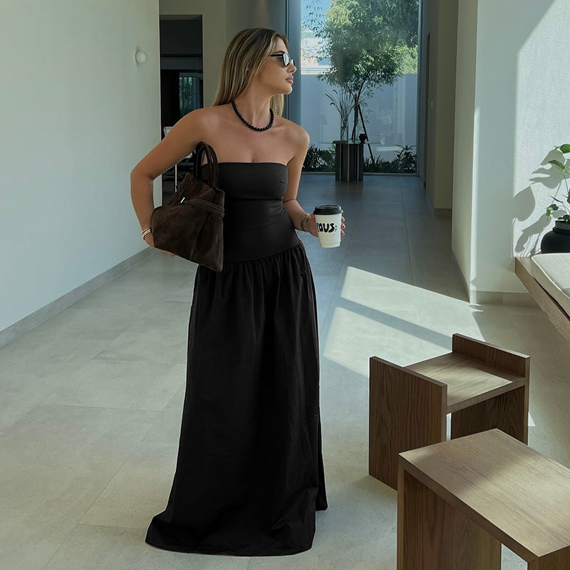Black Maxi Tube Solid Dress