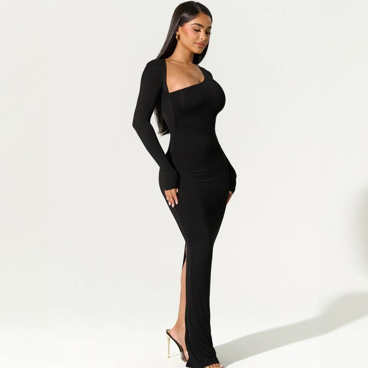 Black Full Sleeve Neck Cut-Out Detail Dress