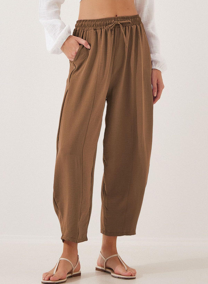 Brown Elasticated Waist Band Wide Leg Trouser