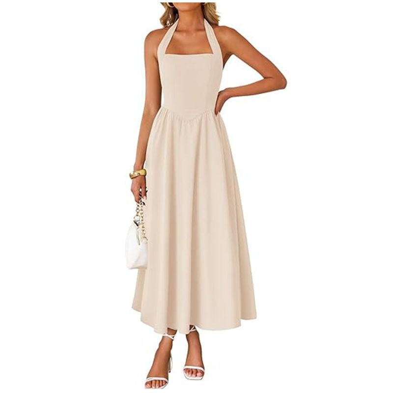 Cream Square Halter Neck Dress