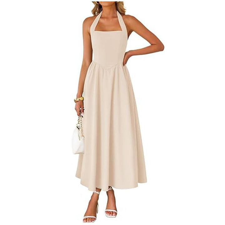 Cream Square Halter Neck Dress