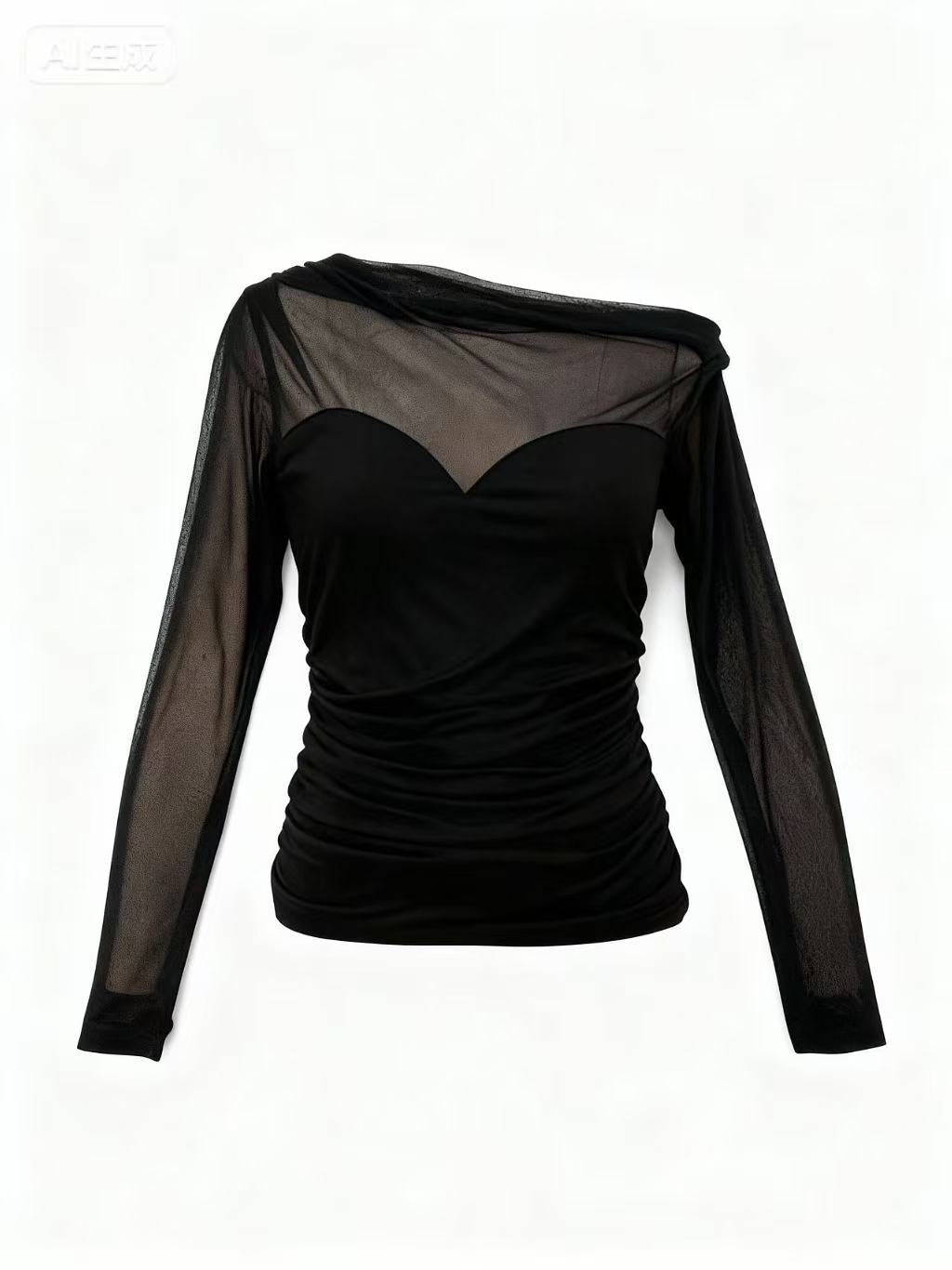 Black Full Sleeve Mesh Detail Top