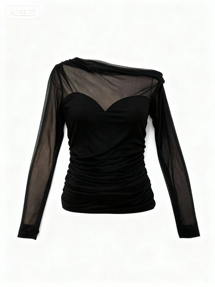 Black Full Sleeve Mesh Detail Top