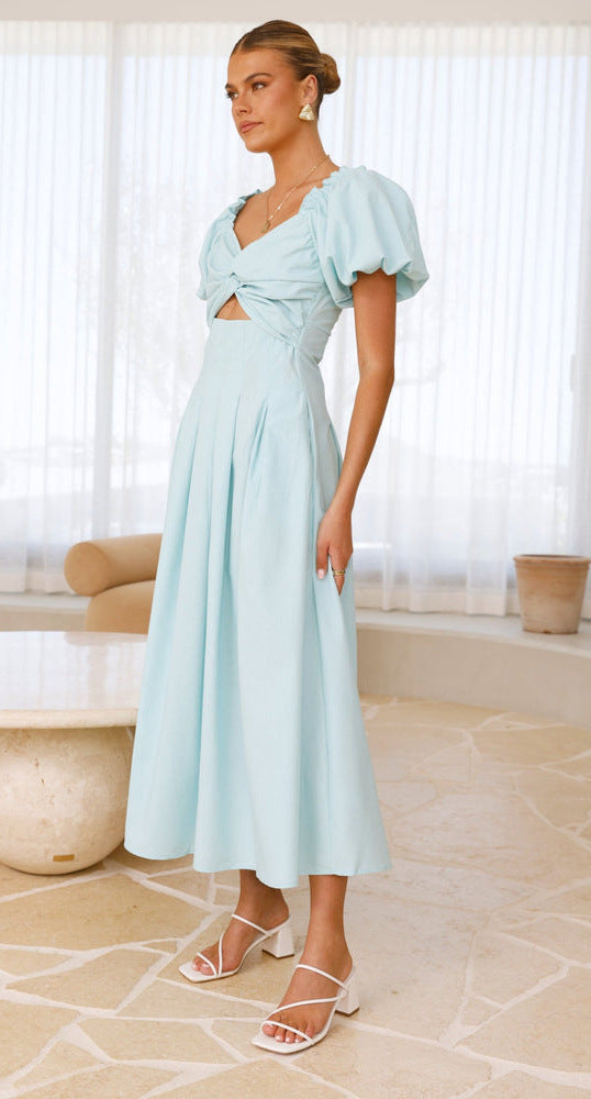 Blue Sweetheart Neckline Cut Out Dress