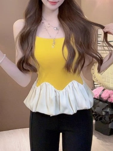 Yellow Tank Top With Bubble Hem