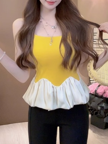 Yellow Tank Top With Bubble Hem