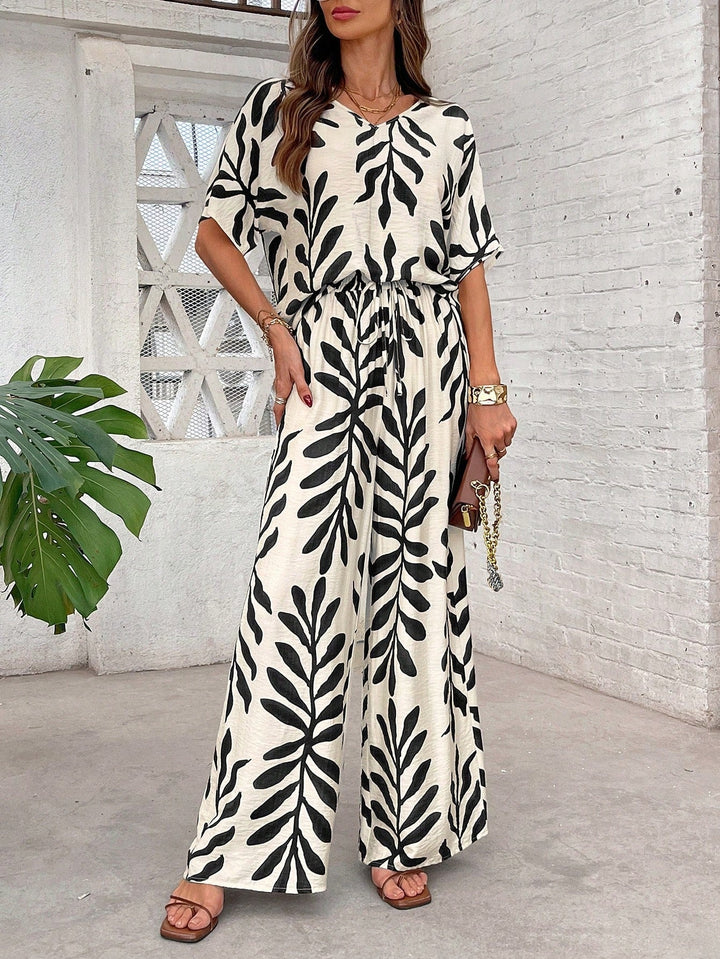 White Short Sleeve Printed Jumpsuits