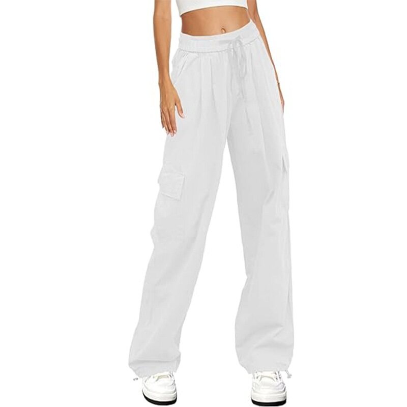White Elasticated Waistband Trousers With Cargo Pockets